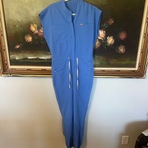 Ceil Blue Figs Scrub Jumpsuit with Drawstring Waist